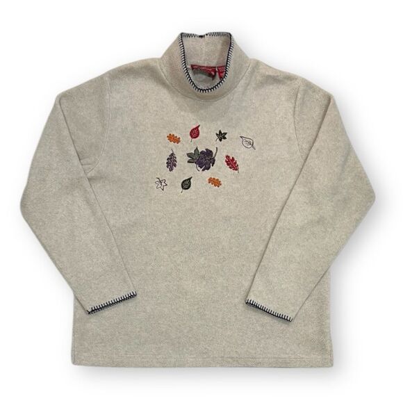 NorthCrest Fall Leaves Fleece Mock Neck Pullover Size Medium - Picture 1 of 15